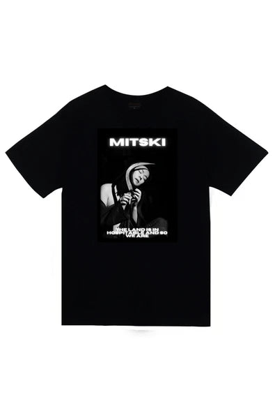 fame-stoned Mitski Baskılı Unisex %100 Pamuk Siyah T-shirt
