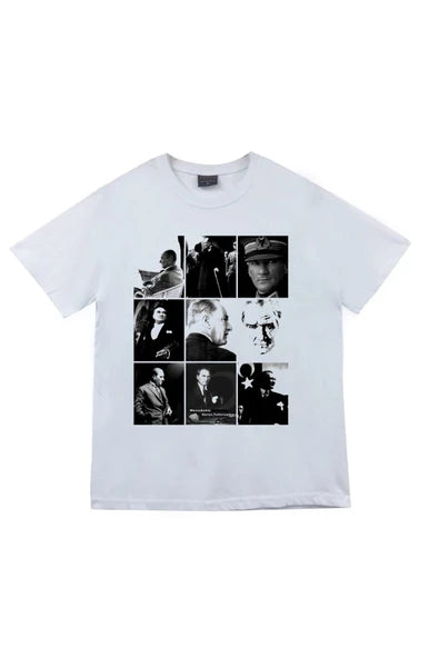 fame-stoned Gazi Mustafa Kemal Atatürk Baskılı Unisex %100 Pamuk Beyaz T-shirt