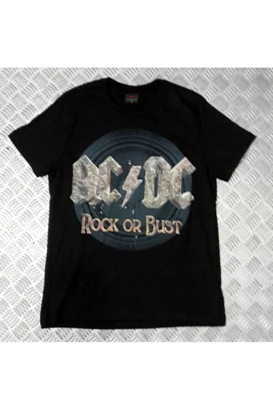 fame-stoned Ac-dc Müzik Grubu Baskılı Unisex %100 Pamuk Siyah T-shirt