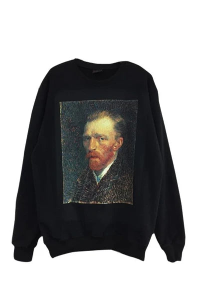Vıncent Van Gogh baskılı siyah sweatshirt