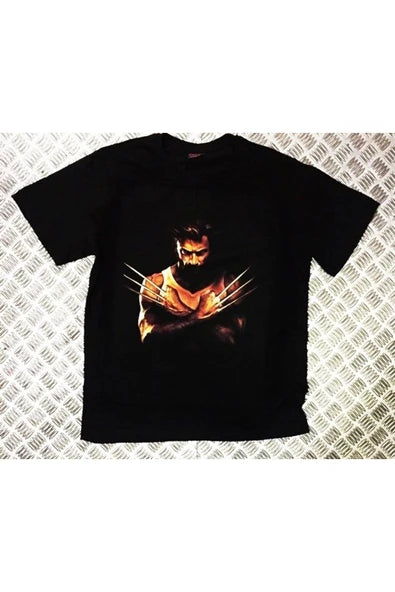 Unisex Siyah Wolverıne Wolverine pençeli portre baskılı siyah tişört