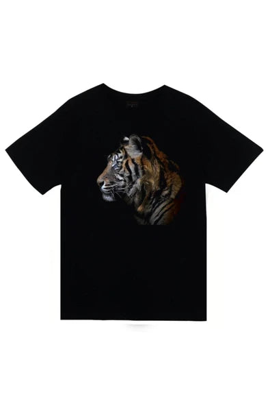 fame-stoned Kaplan Baskılı Unisex %100 Pamuk Siyah T-shirt