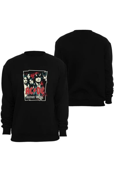 Acdc Highway to Hell grup baskılı siyah sweatshirt