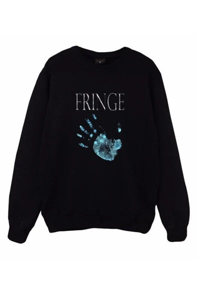 Frınge baskılı siyah sweatshirt