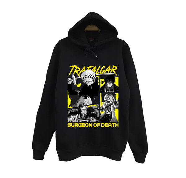One Piece - Trafalgar Law baskılı siyah kapüşonlu sweatshirt