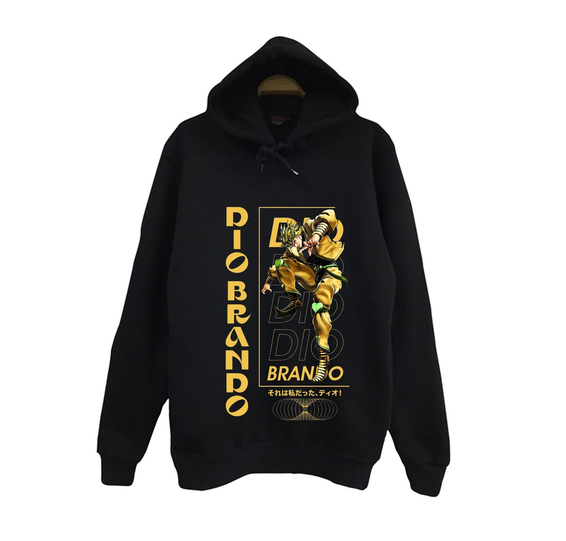 JoJo's Bizarre Adventure - Dio Brando baskılı siyah kapüşonlu sweatshirt