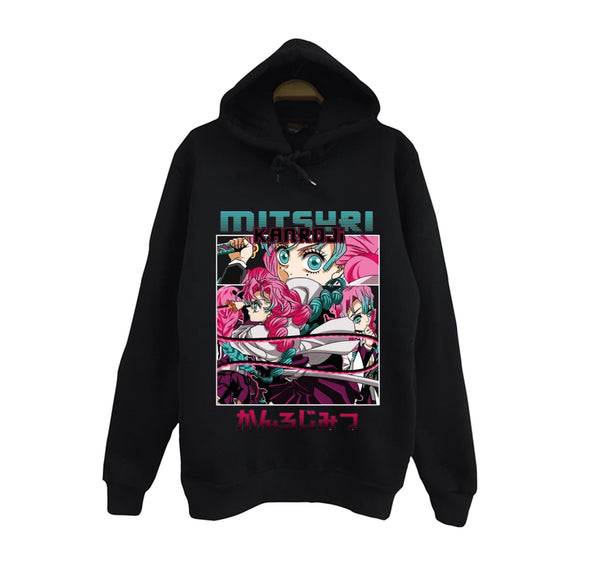 Demon Slayer - Mitsuri Kanroji baskılı siyah kapüşonlu sweatshirt