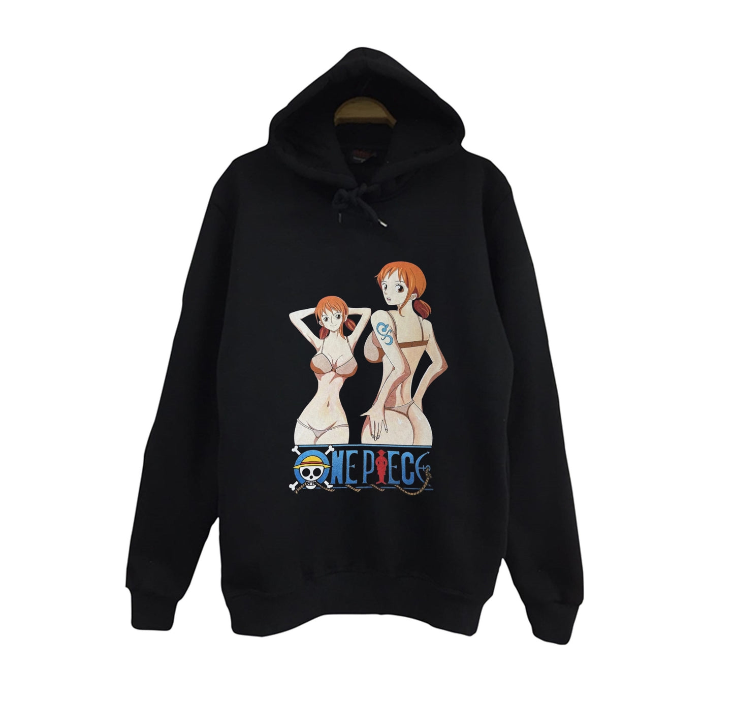 One Piece - Nami - Anime Baskılı Unisex %100 Pamuk Siyah Kapüşonlu Sweatshirt