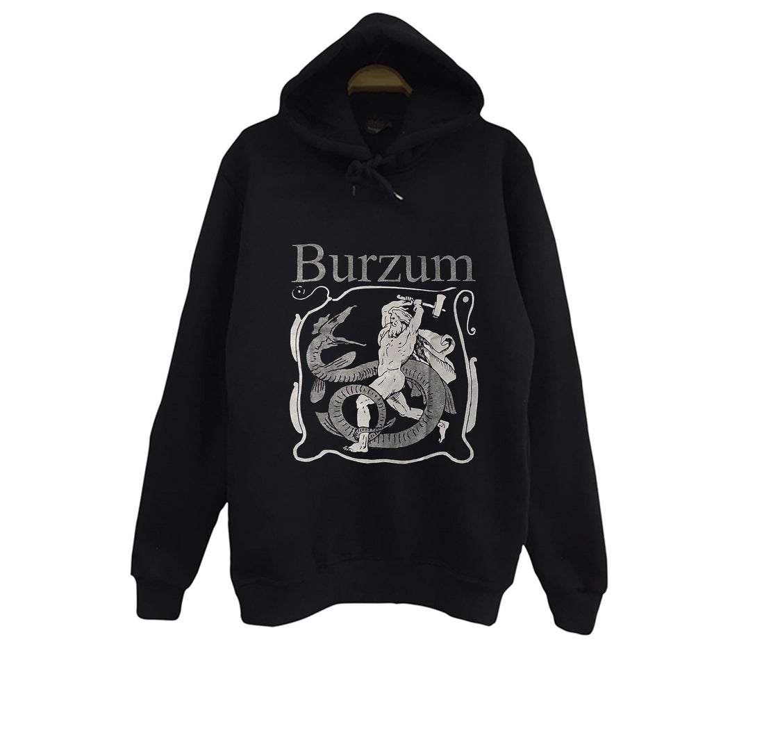Burzum baskılı siyah kapüşonlu sweatshirt