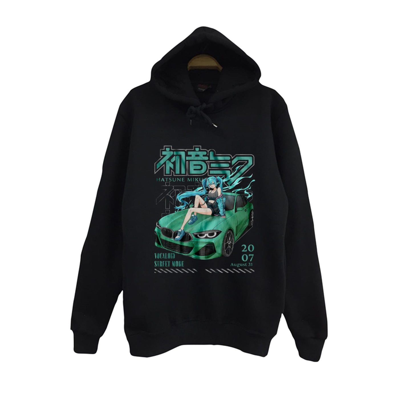 Hatsune Miku Anime Baskılı Unisex %100 Pamuk Siyah Kapüşonlu Sweatshirt