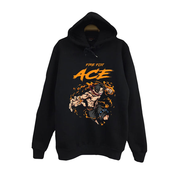 One Piece - Portgas D. Ace Fire Fist alevli baskılı siyah kapüşonlu sweatshirt