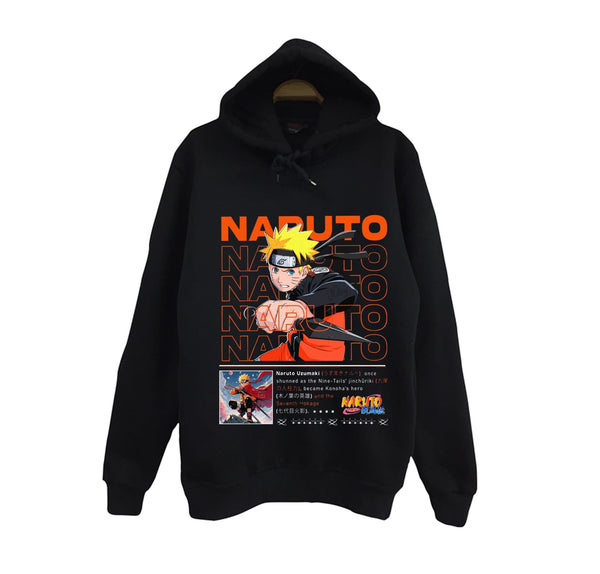 Naruto - Naruto Uzumaki baskılı siyah kapüşonlu sweatshirt