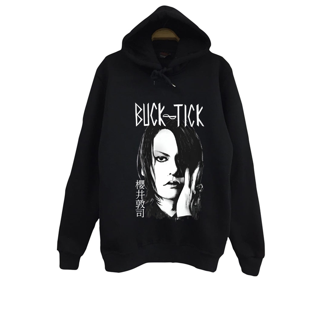 Buck Tick - Müzik Grubu - Atsushi Sakurai baskılı siyah kapüşonlu sweatshirt