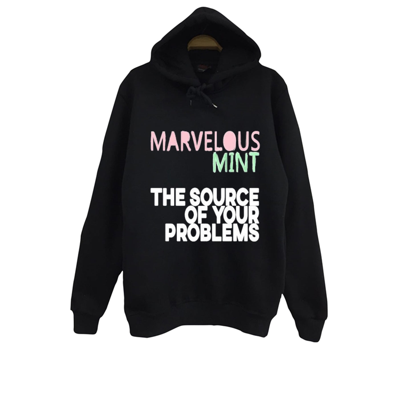 Marvelous Mint - The Source of Your Problems Baskılı Unisex %100 Pamuk Siyah Kapüşonlu Sweatshirt