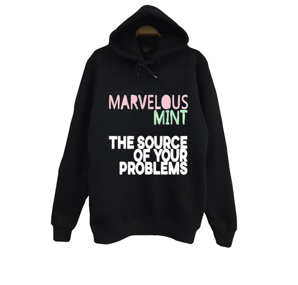 Marvelous Mint - The Source of Your Problems baskılı siyah kapüşonlu sweatshirt