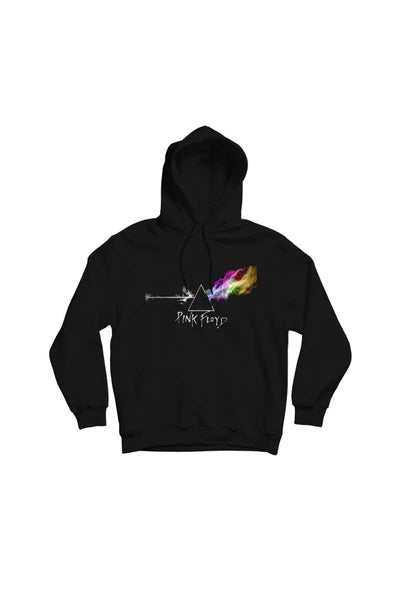 Pink Floyd Prizma ve renkli isik baskılı siyah kapüşonlu sweatshirt