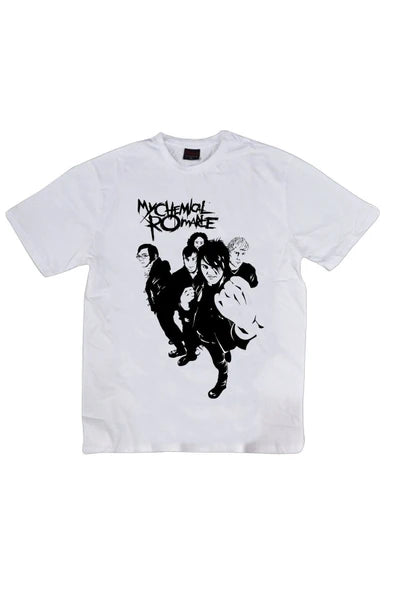 My Chemical Romance Logosu ve grup üyeleri baskılı beyaz tişört