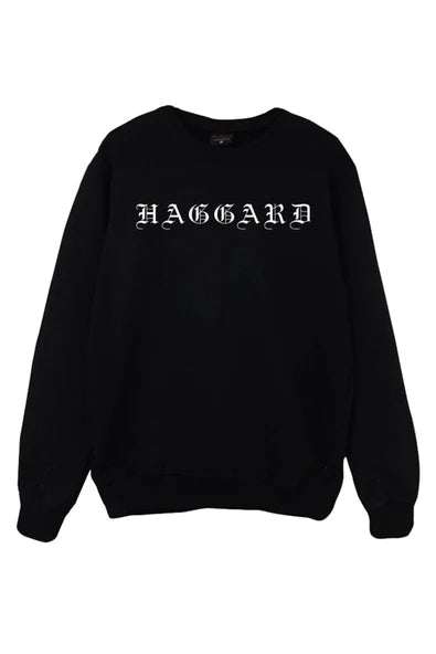 Haggard Gotik grup yazi logosu baskılı siyah sweatshirt
