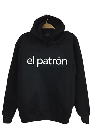 Pablo Escobar El patrón' yazısı baskılı siyah kapüşonlu sweatshirt
