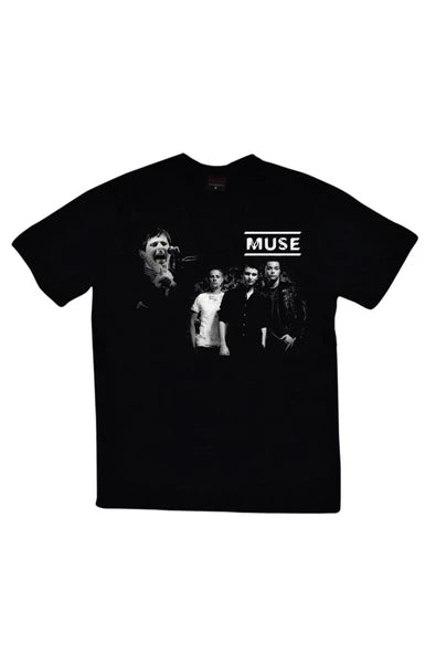 fame-stoned Muse Baskılı Unisex %100 Pamuk Siyah T-shirt