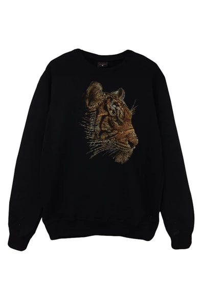 Kaplan Detaylı kafası profil baskılı siyah sweatshirt