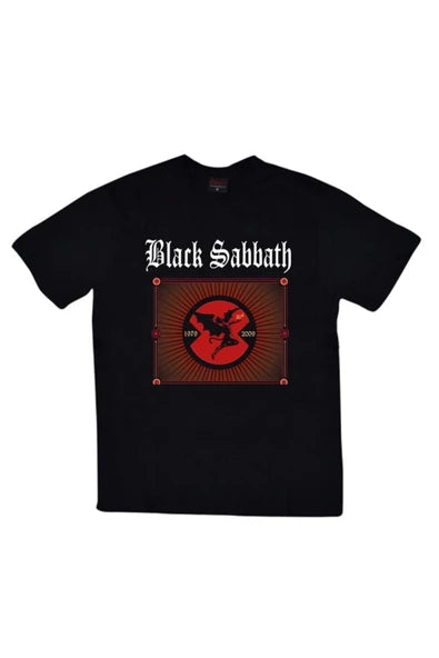 Black Sabbath Logosu ve kırmızı şeytan/melek baskılı siyah tişört
