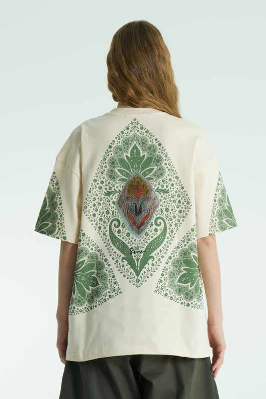 Anatolia Motifli Sol Logo - Sırt Baskılı, Nakışlı Unisex %100 Pamuk Oversize T-shirt
