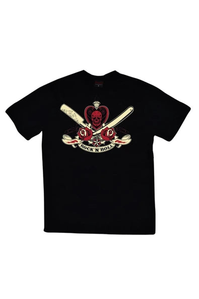 fame-stoned Rock And Roll Baskılı Unisex %100 Pamuk Siyah T-shirt