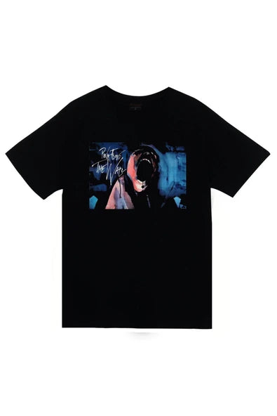 Pink Floyd Mavi tonlu soyut yüz baskılı siyah tişört