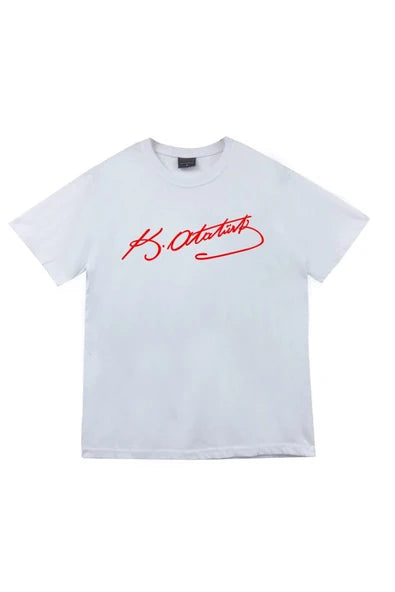 fame-stoned Gazi Mustafa Kemal Atatürk Baskılı Unisex %100 Pamuk Beyaz T-shirt