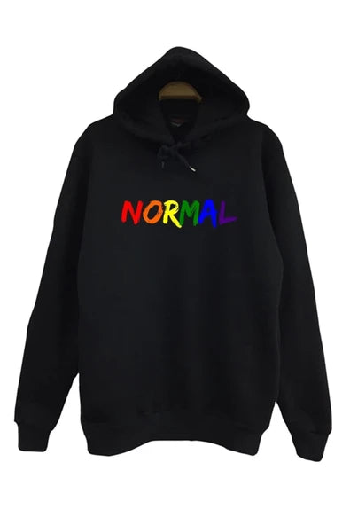 Normal baskılı siyah kapüşonlu sweatshirt