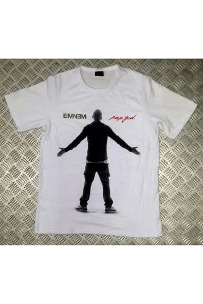 fame-stoned Eminem Baskılı Unisex %100 Pamuk Beyaz T-shirt