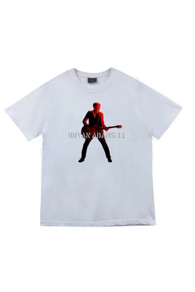 fame-stoned Bryan Adams Baskılı Unisex %100 Pamuk Beyaz T-shirt