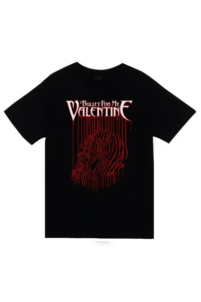 Bullet For My Valentine Logosu ve kırmızı damlama baskılı siyah tişört