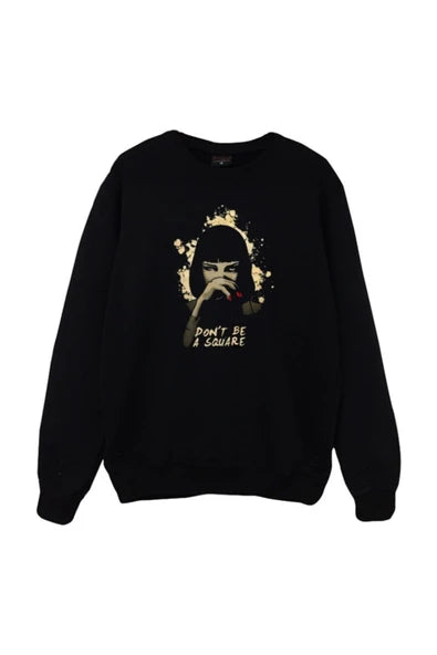 Unisex Pulp Fiction baskılı siyah sweatshirt