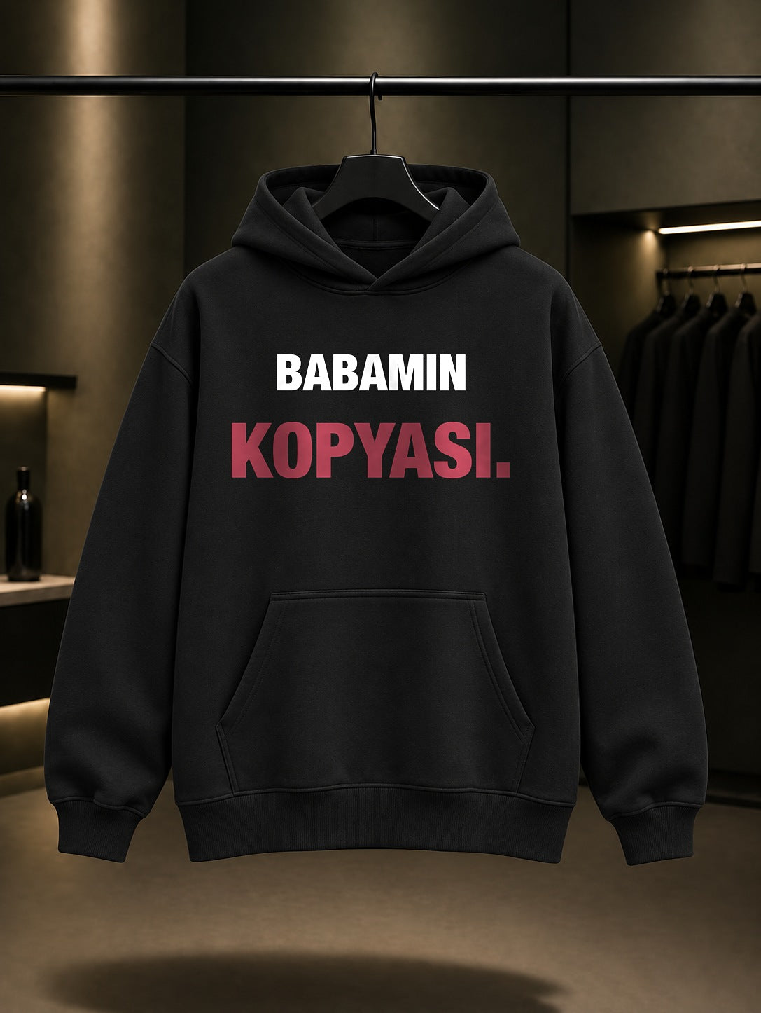 Babamın Kopyası Yazılı Baskılı Unisex %100 Pamuk Kapüşonlu Sweatshirt — Siyah