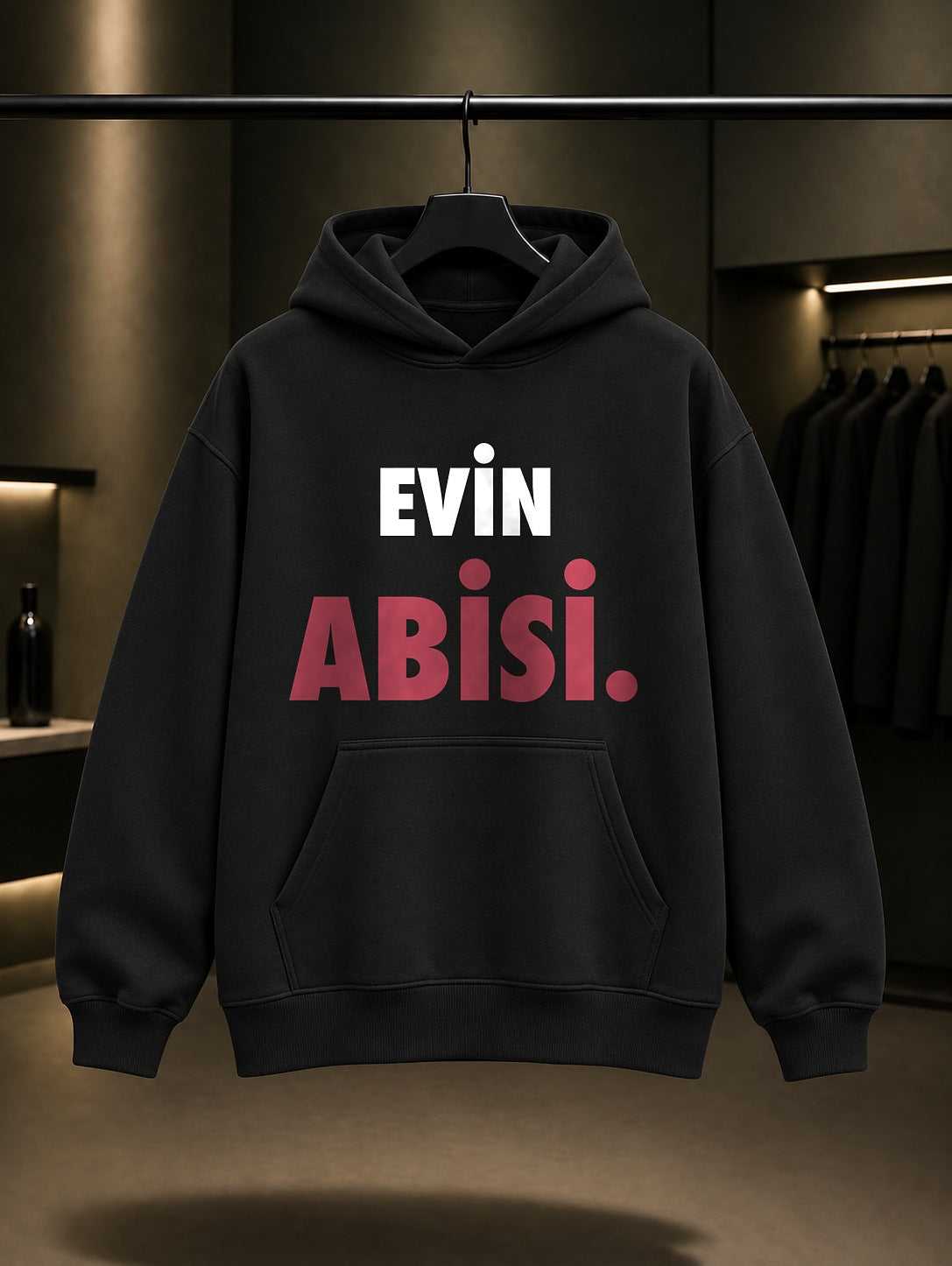 Evin Abisi Yazılı Baskılı Unisex %100 Pamuk Kapüşonlu Sweatshirt — Siyah