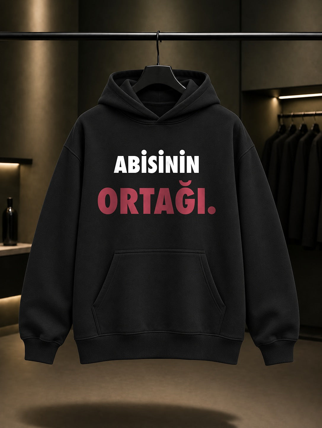 Abisinin Ortağı Yazılı Baskılı Unisex %100 Pamuk Kapüşonlu Sweatshirt — Siyah