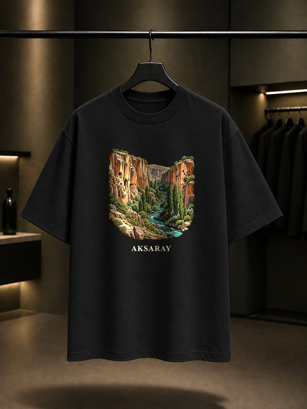 Aksaray Ihlara Vadisi baskılı siyah t-shirt