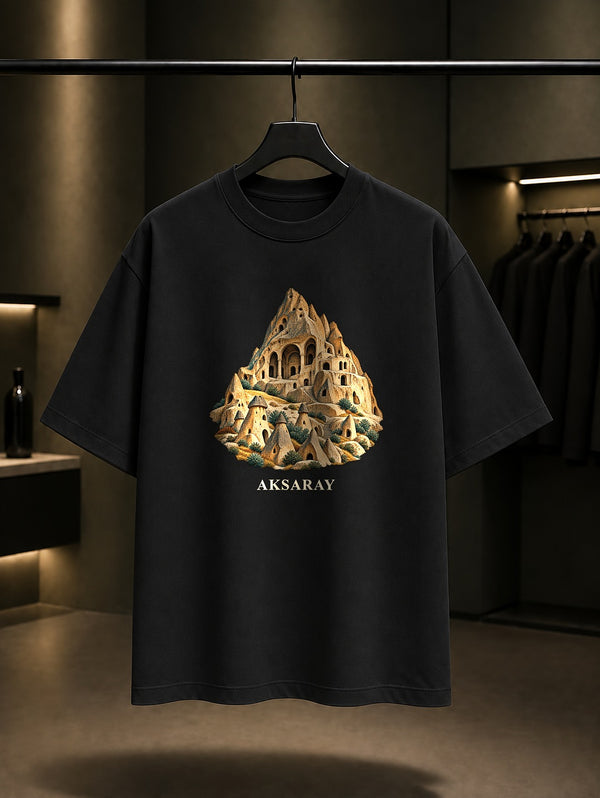 Aksaray Selime Katedrali baskılı siyah t-shirt