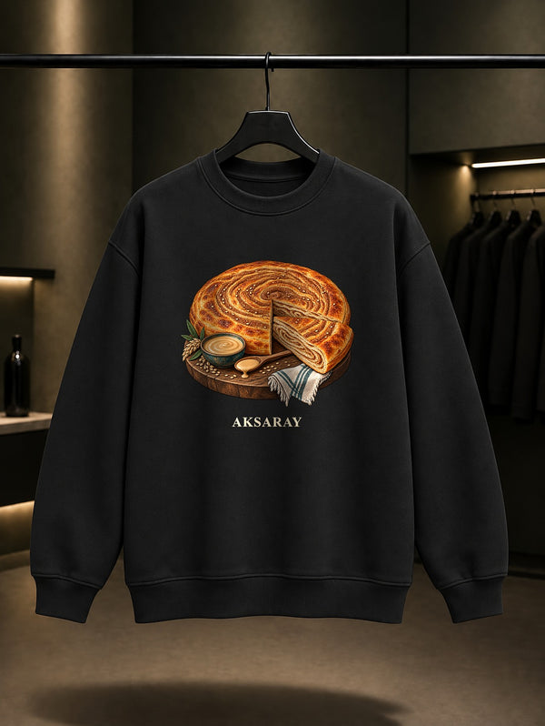 Aksaray Tahinlisi baskılı siyah sweatshirt