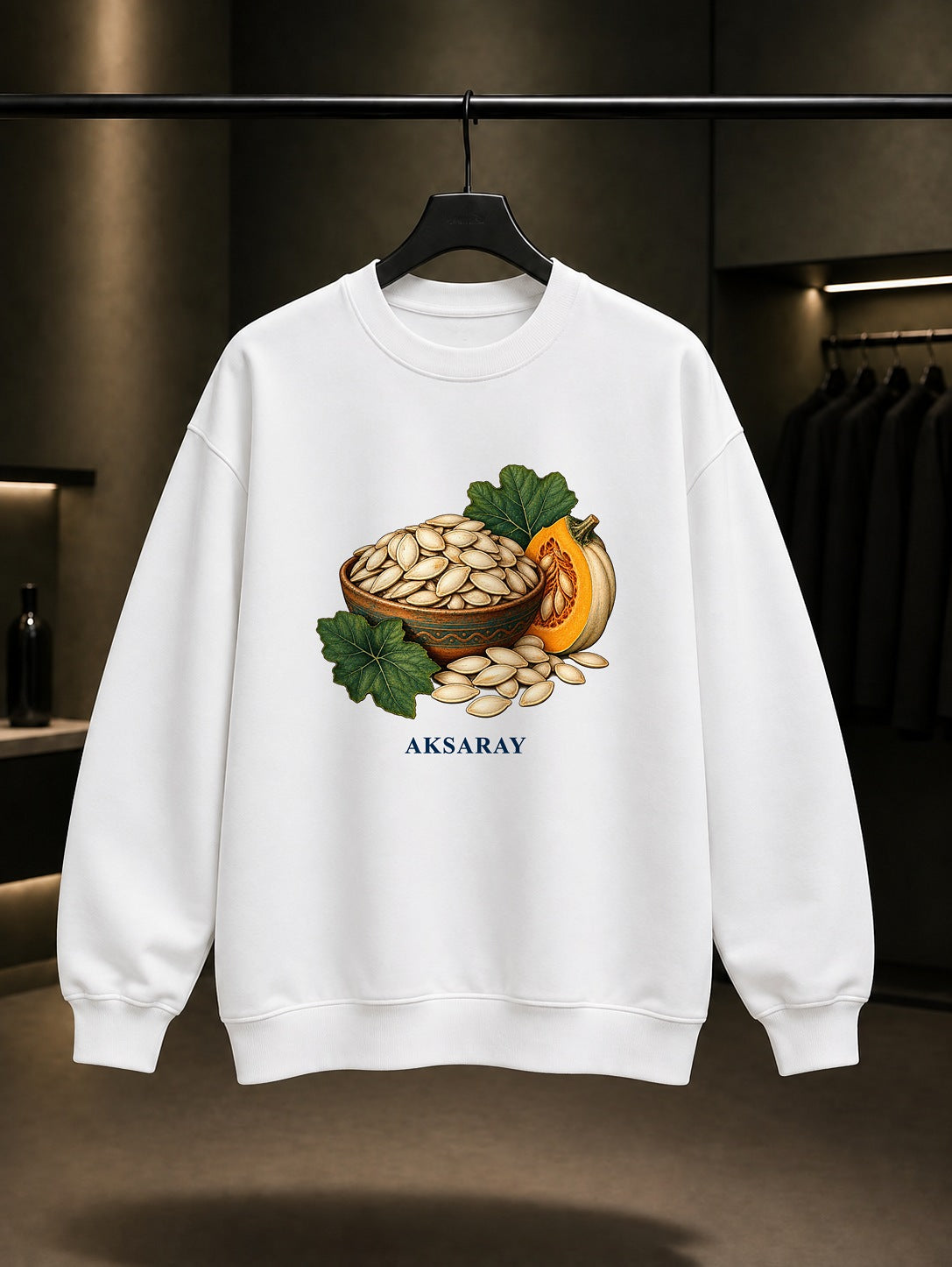 Aksaray Kabak Çekirdeği baskılı beyaz sweatshirt