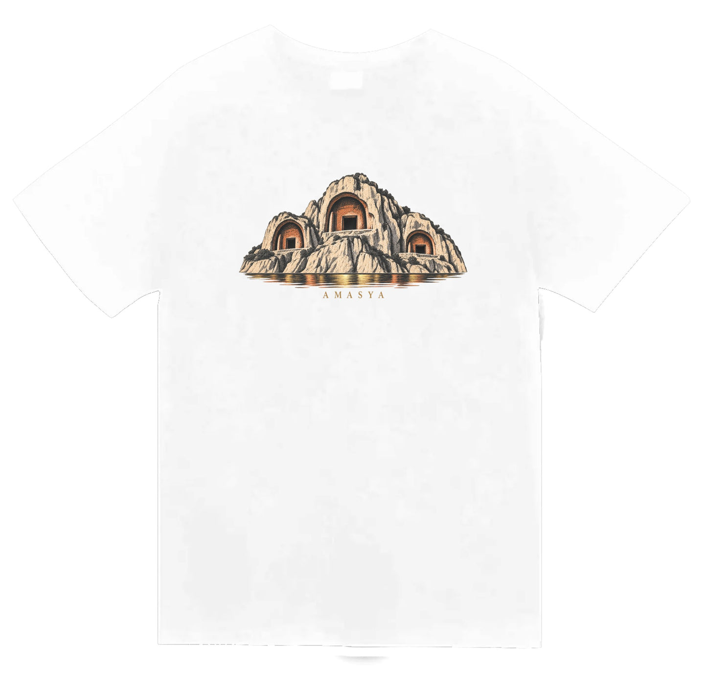 Amasya Kral Kaya Mezarları baskılı beyaz t-shirt