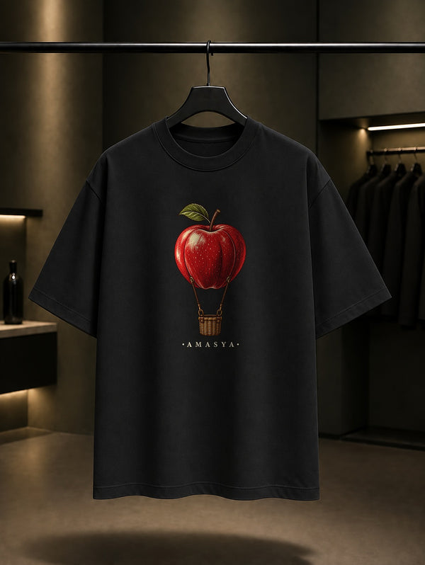 Amasya Elması baskılı siyah t-shirt