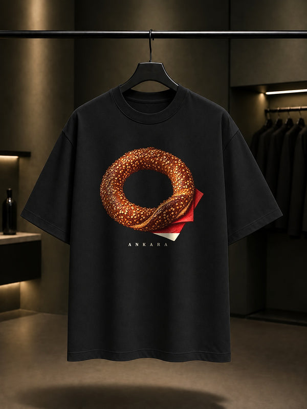 Ankara Simidi baskılı siyah t-shirt