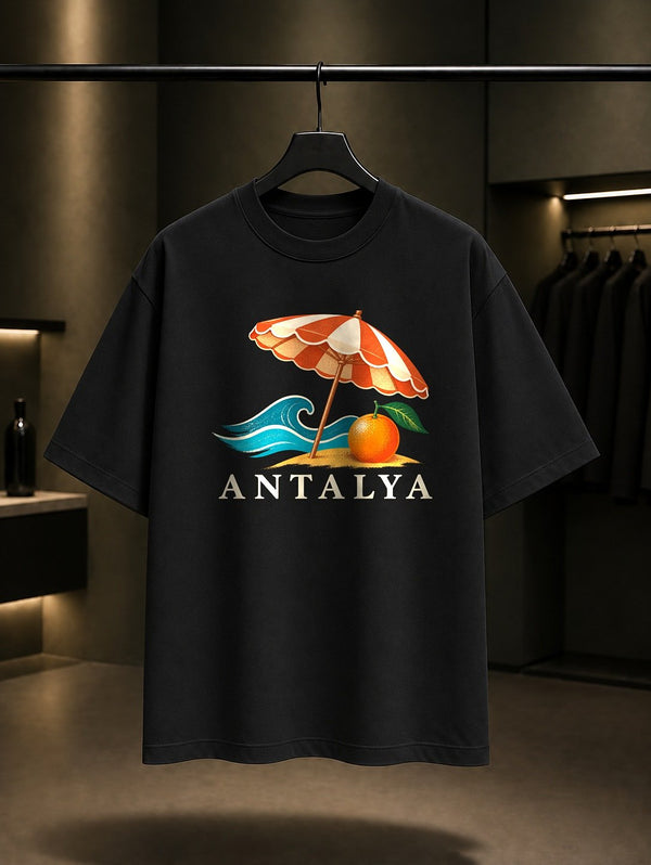 Antalya Akdeniz Sahili baskılı siyah t-shirt