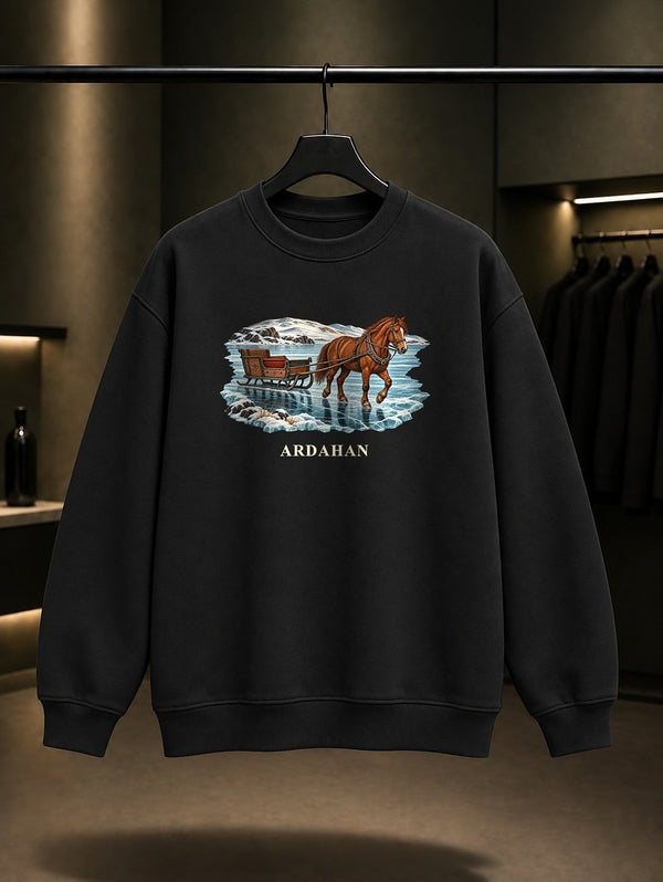 Ardahan Çıldır Gölü baskılı siyah sweatshirt