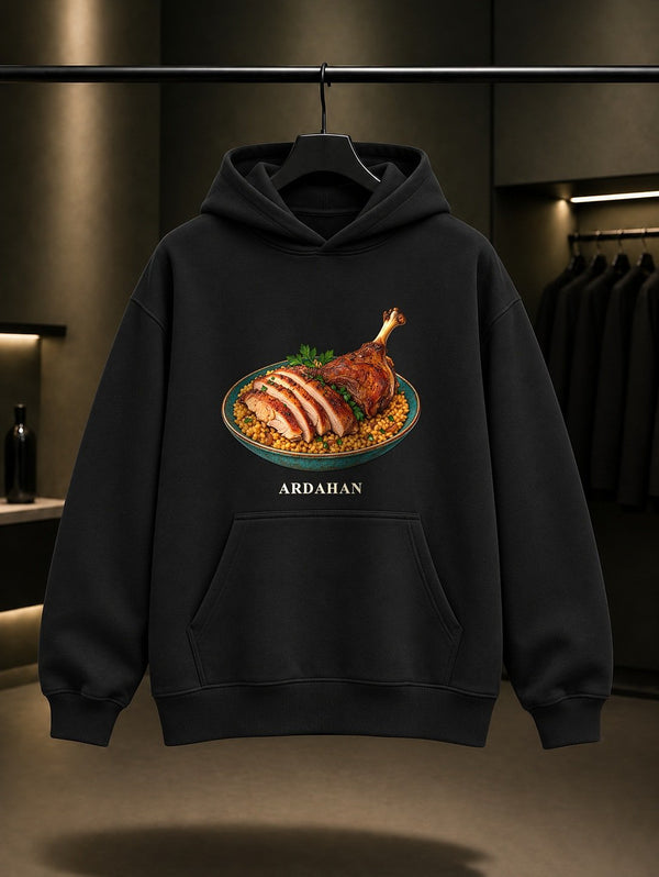 Ardahan Kaz Pilavı baskılı siyah kapüşonlu sweatshirt