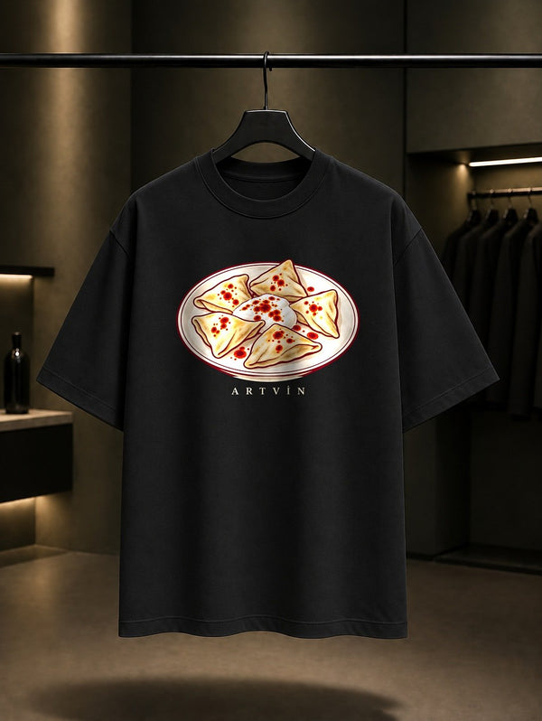 Artvin Hınkalı baskılı siyah t-shirt