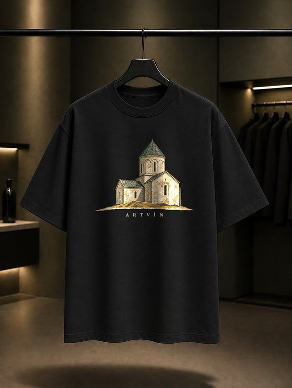 Artvin İşhan Kilisesi baskılı siyah t-shirt